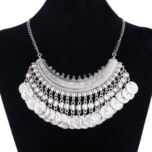 Silver Bohemian Gypsy Coin Statement Necklac